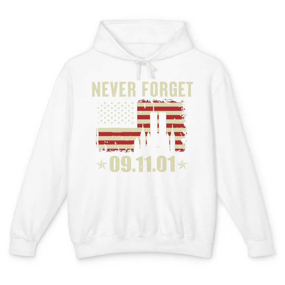 Retro Never Forget 911 American Flag Patriotic Memorial Gift Unisex Lightweight Hoodie