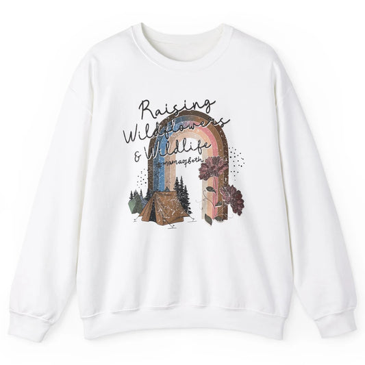 Raising Wildflowers & Wildlife Mama Of Both Retro Boho Mama Unisex Crewneck Sweatshirt