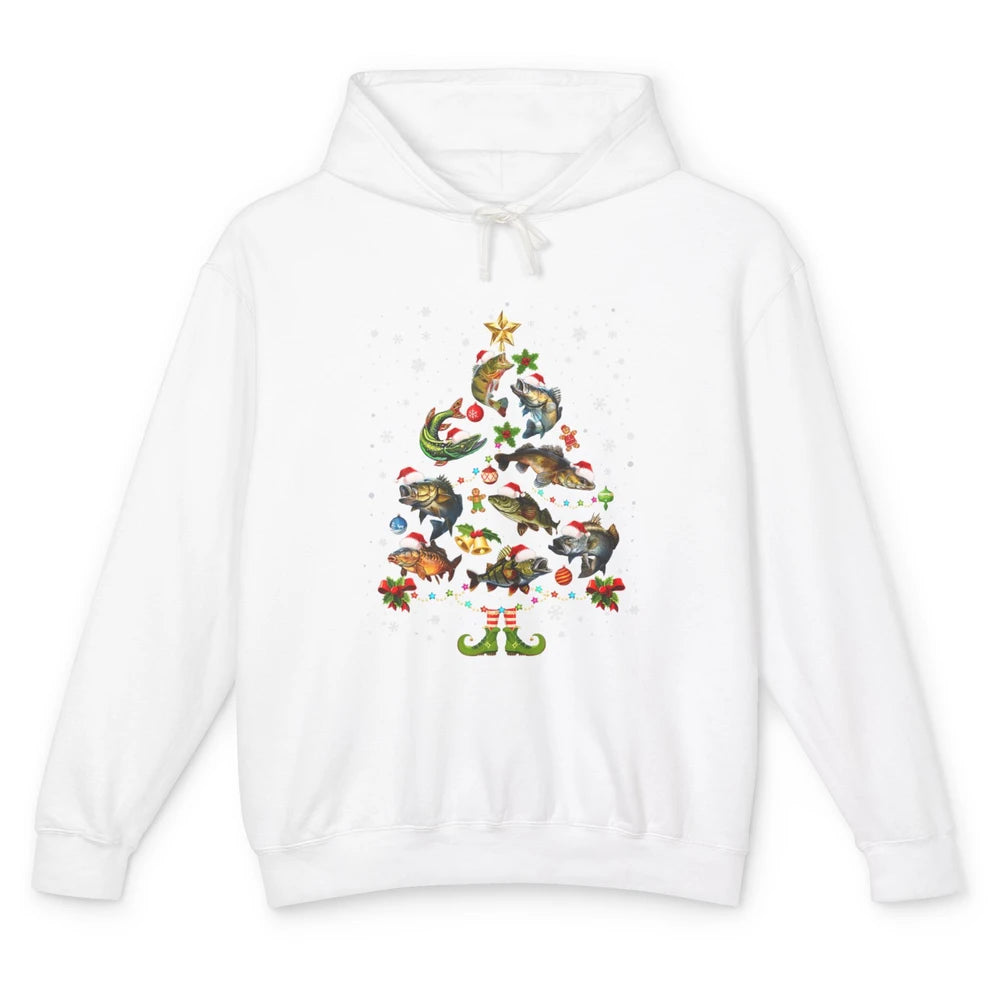 Merry Christmas Fishmas Fishing Tree Fisherman Xmas Lights Unisex Lightweight Hoodie