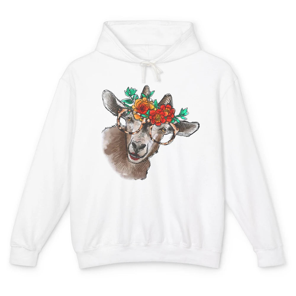 Retro Goat Glasses Flower Goat Girl Goat Lovers Gift Unisex Lightweight Hoodie