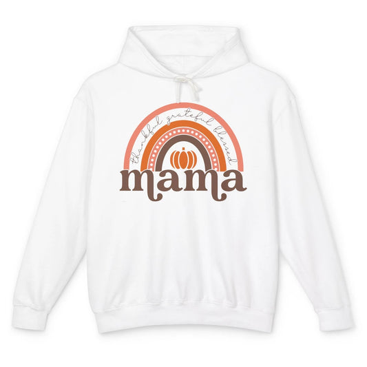 Pumpkin Rainbow Thankful Grateful Blessed Mama Thanksgiving Unisex Lightweight Hoodie