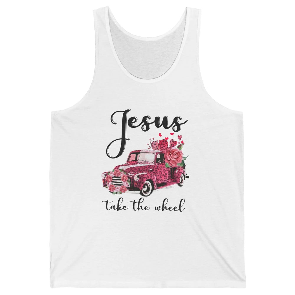 Christian Girl Jesus Take The Wheel Leopard Car and Roses Unisex Jersey Tank