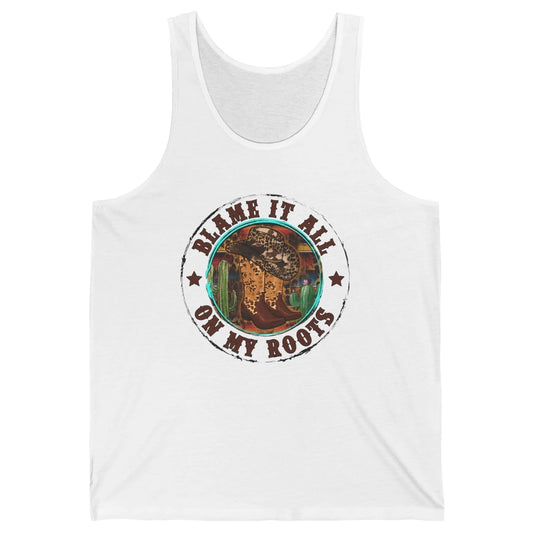 Retro Leopard Cowboy Boots Blame It On My Roots Western Girl Unisex Jersey Tank