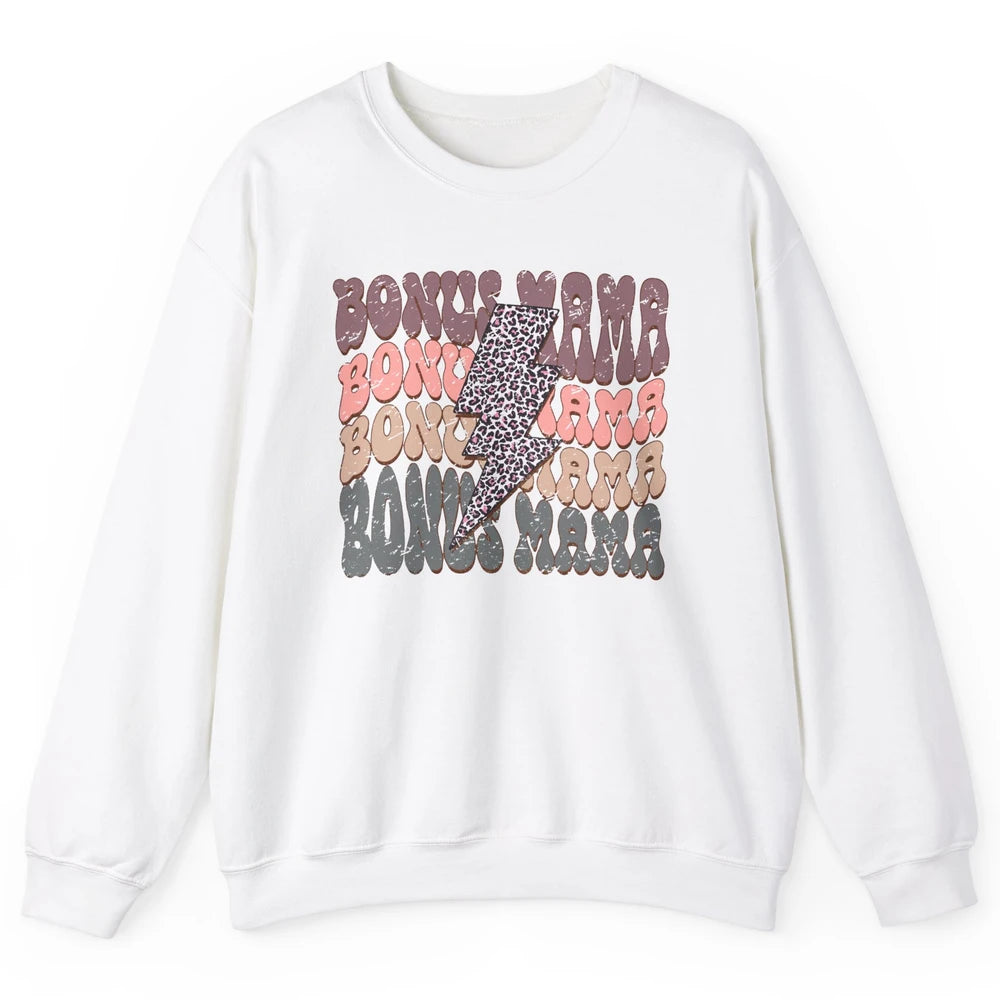 Retro Bonus Mama Leopard Lightning Bolt Western Stepmother Unisex Crewneck Sweatshirt