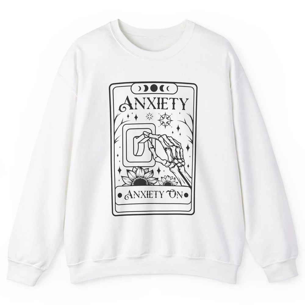 Retro Halloween Skeleton Hand Anxiety On Off Mental Health Unisex Crewneck Sweatshirt
