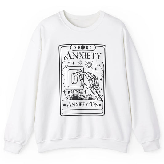 Retro Halloween Skeleton Hand Anxiety On Off Mental Health Unisex Crewneck Sweatshirt