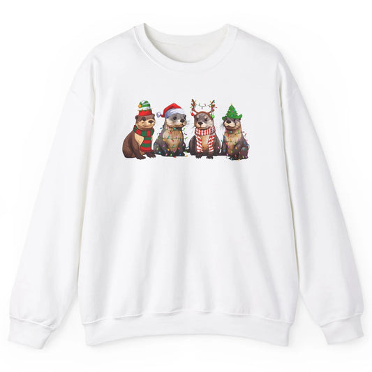 Otters Christmas Lights Sea Animal Christmas Otter Lovers Unisex Crewneck Sweatshirt