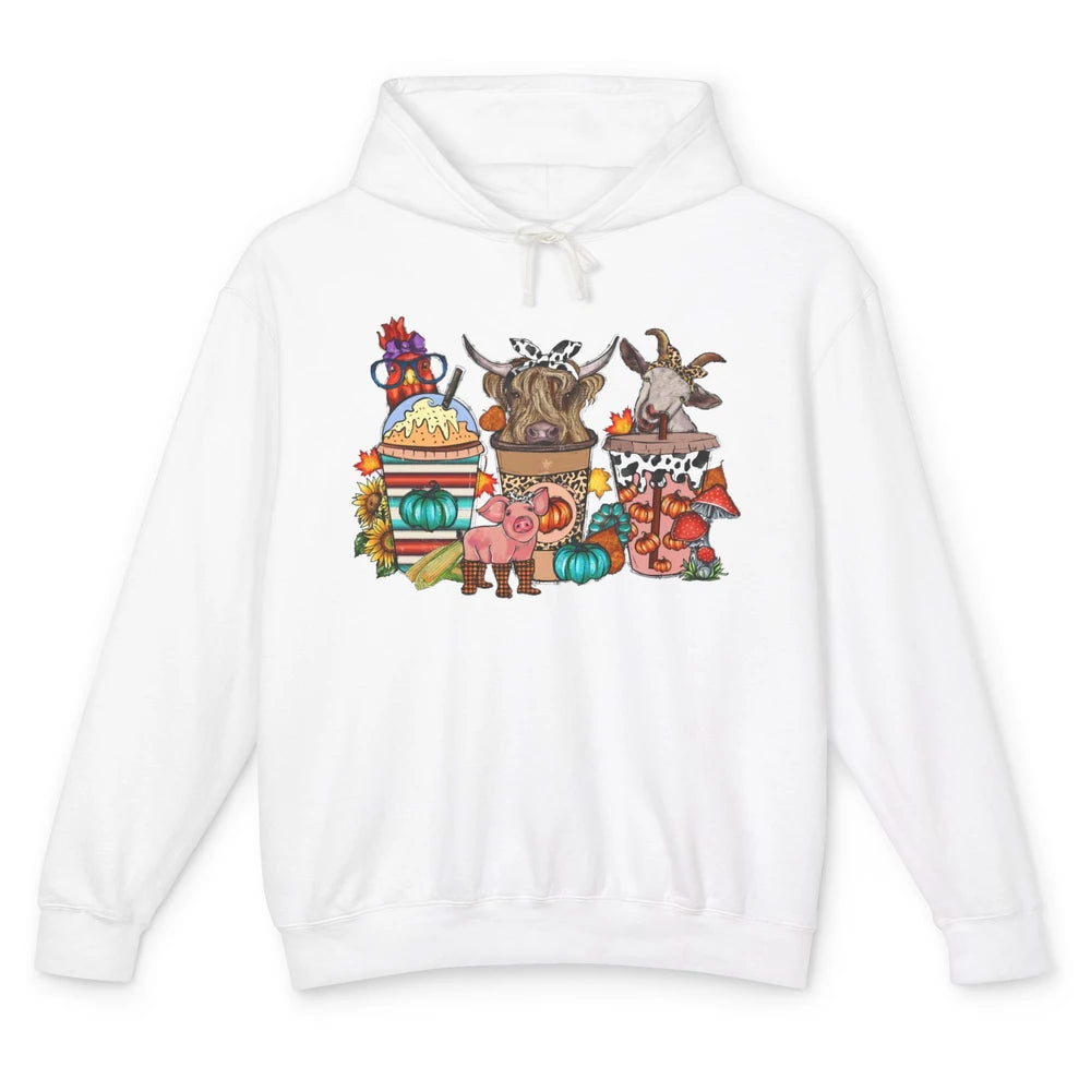Pumpkin Spice Farm Animals Leopard Highland Cow Western Fall Unisex Lightweight Hoodie
