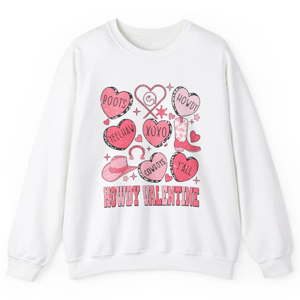 Retro Candy Heart Howdy Valentine Cowgirl Western Country Unisex Crewneck Sweatshirt