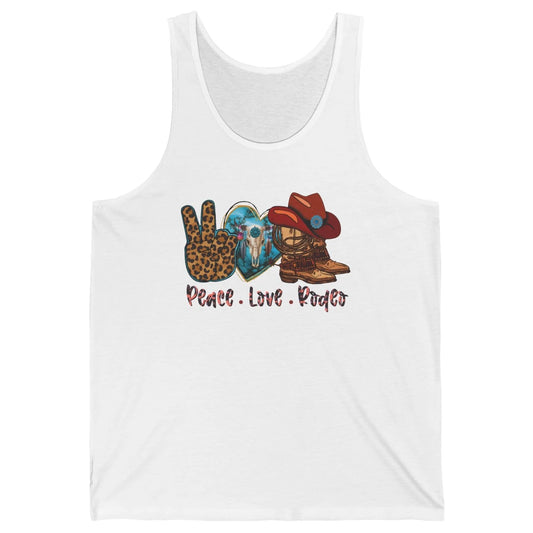 Retro Peace Love Rodeo Cowboy Boots And Hat Western Country Unisex Jersey Tank