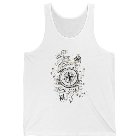 Retro Compass Not All Who Wander Are Lost Mountain Adventure Unisex Jersey Tank