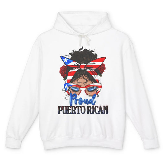 Proud Puerto Rican Girl Messy Bun Hair Puerto Rico Flag Unisex Lightweight Hoodie