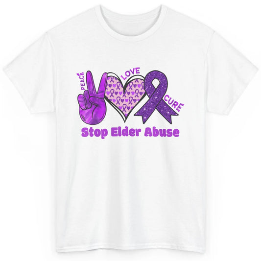 Peace Love Hope Heart Purple Ribbon Elder Abuse Awareness Classic Unisex T-Shirt