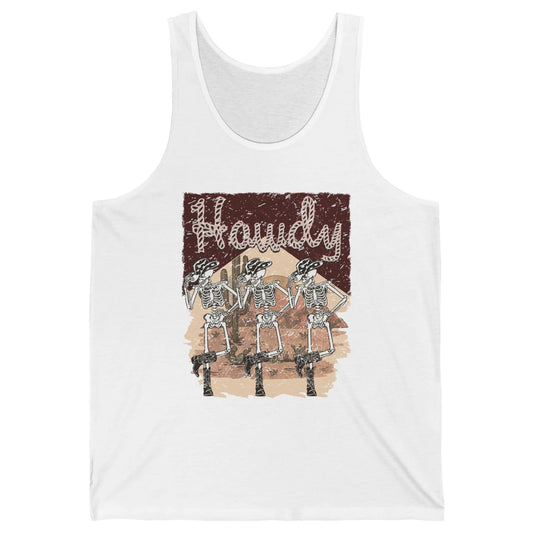 Retro Desert Cowboy Skeleton Dancing Howdy Western Halloween Unisex Jersey Tank