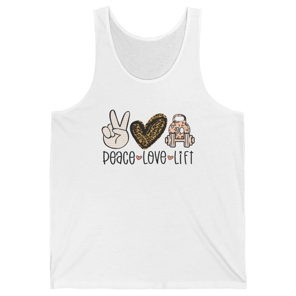 Peace Love Lift Leopard Fitness Workout Gym Trainer Gift Unisex Jersey Tank