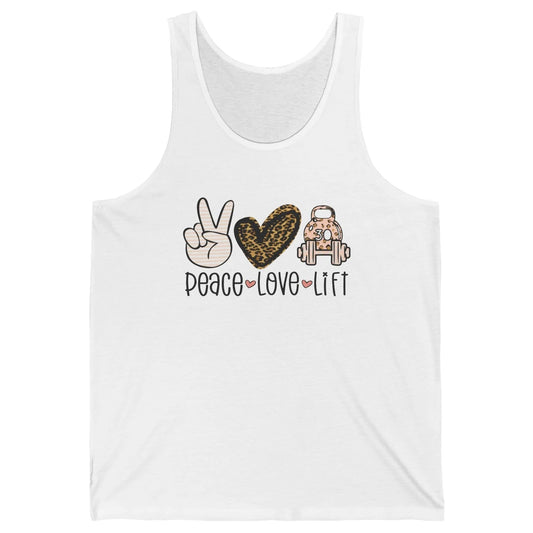 Peace Love Lift Leopard Fitness Workout Gym Trainer Gift Unisex Jersey Tank