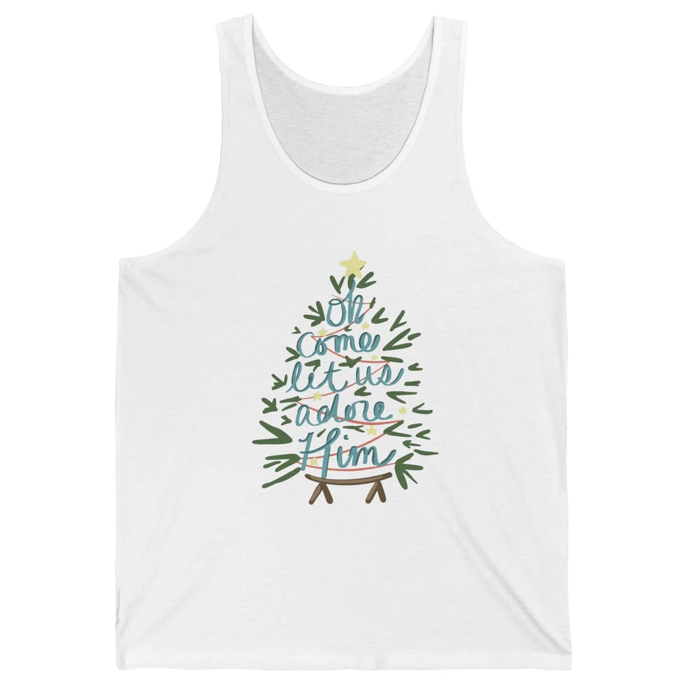 Oh Come Let Us Adore Him Groovy Christmas Tree Church Xmas Unisex Jersey Tank