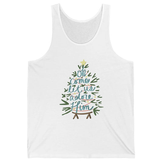 Oh Come Let Us Adore Him Groovy Christmas Tree Church Xmas Unisex Jersey Tank