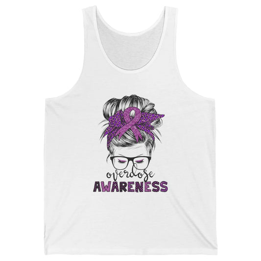 Overdose Awareness Messy Hair Bun Purple Leopard Warrior Unisex Jersey Tank