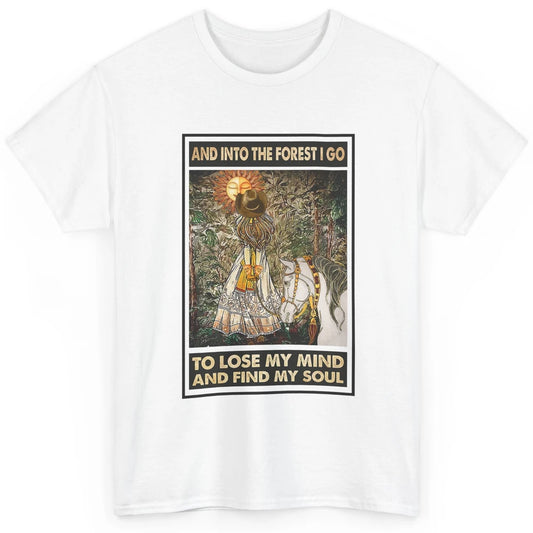 Retro Cowgirl Into Forest I Go Peace Hippie Girl Horse Lover Classic Unisex T-Shirt