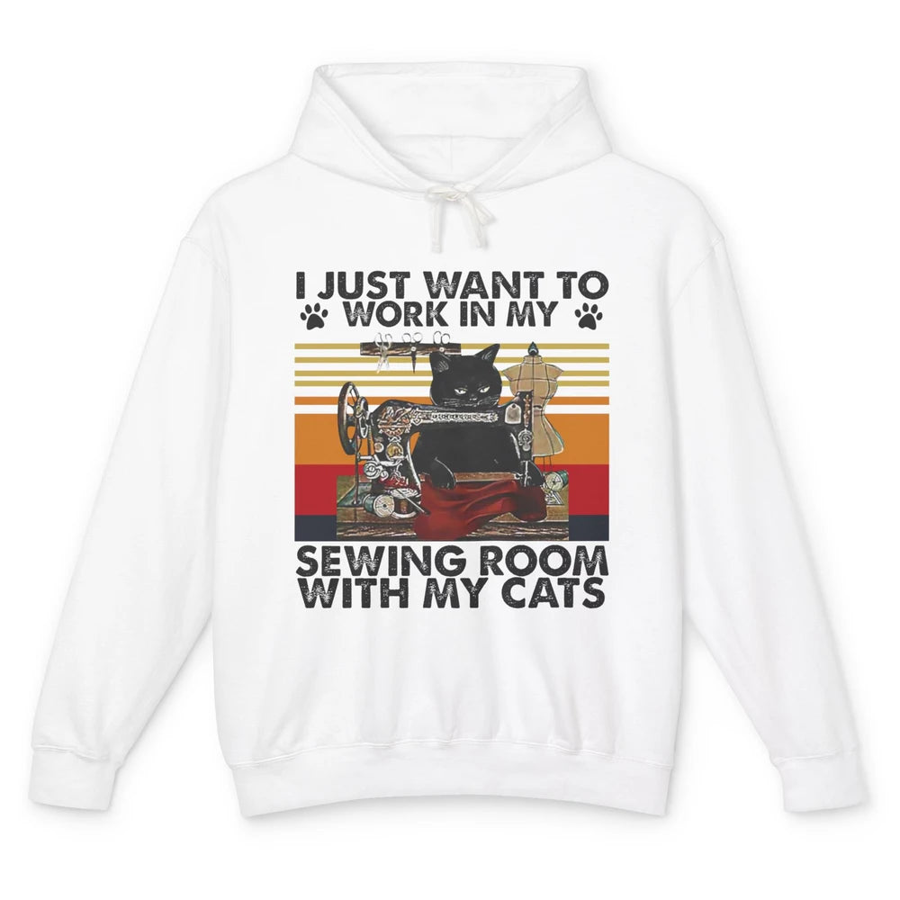 Retro I Just Want To Work In My Sewing Room With My Cats Unisex Lightweight Hoodie