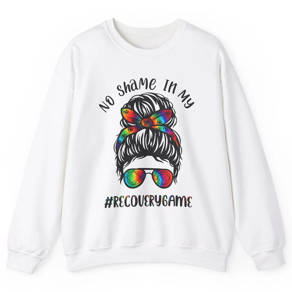 No Shame In My Recovery Game Messy Hair Bun Sober Supporter Unisex Crewneck Sweatshirt