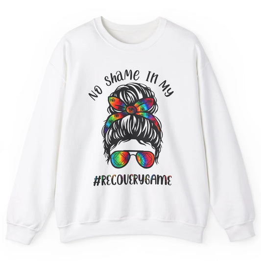 No Shame In My Recovery Game Messy Hair Bun Sober Supporter Unisex Crewneck Sweatshirt