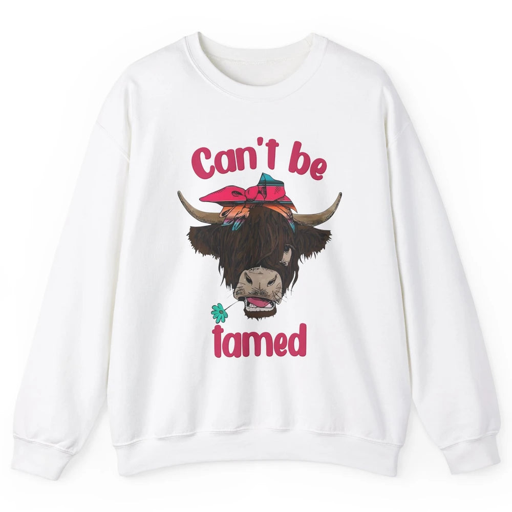 Retro Highland Cow Bandana Can't Be Tamed Western Farm Unisex Crewneck Sweatshirt