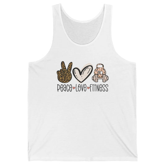 Peace Love Fitness Leopard Fitness Workout Gym Trainer Gift Unisex Jersey Tank