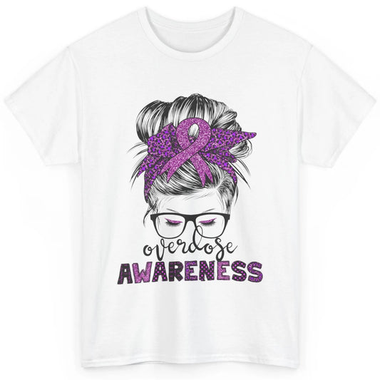 Overdose Awareness Messy Hair Bun Purple Leopard Warrior Classic Unisex T-Shirt
