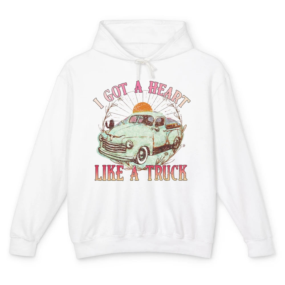 Retro Desert Sunset Truck I Got A Heart Like A Truck Western Unisex Lightweight Hoodie