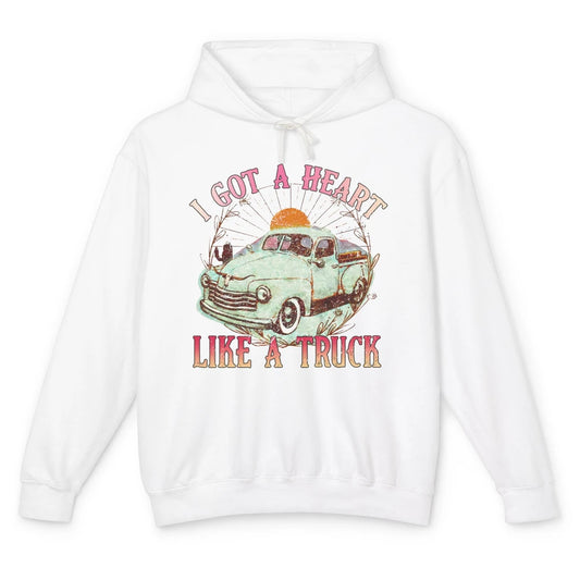 Retro Desert Sunset Truck I Got A Heart Like A Truck Western Unisex Lightweight Hoodie