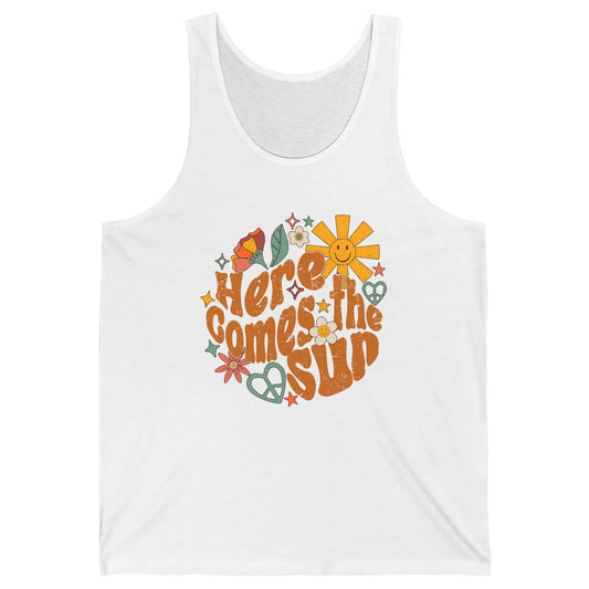 Retro Daisy Rainbow Sunrise Here Comes The Sun Hippie Girl Unisex Jersey Tank