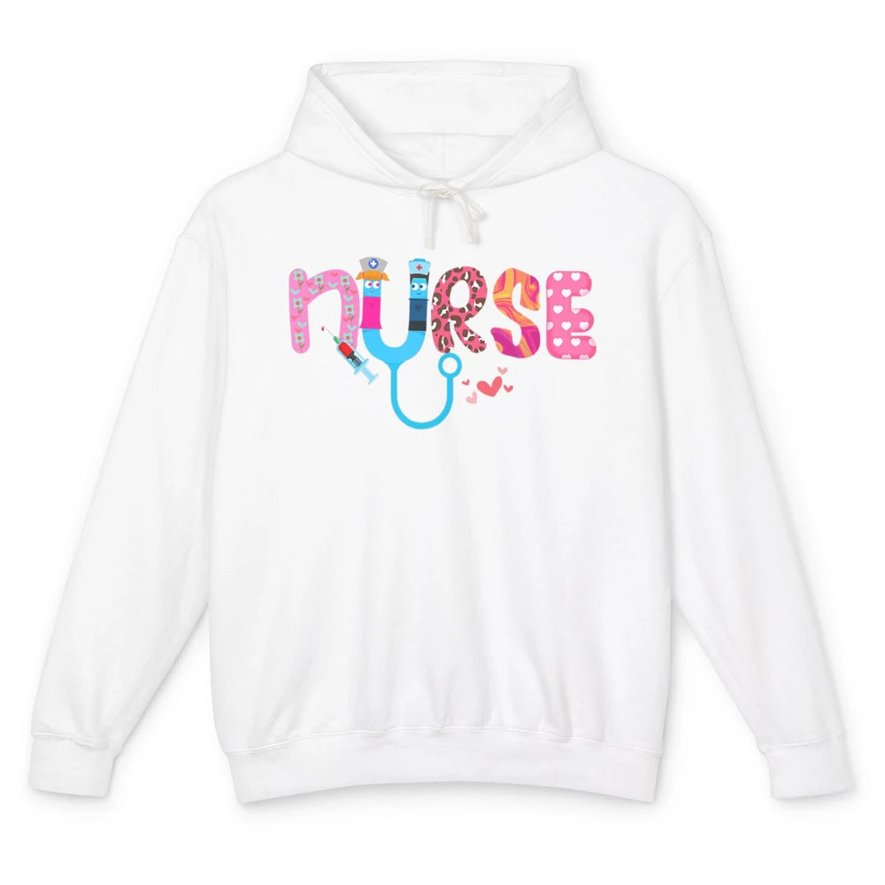 Nurse Happy Valentine's Day Love ER ICU NICU Emergency Nursing Leopard Stethoscope Love Needles Unisex Lightweight Hoodie
