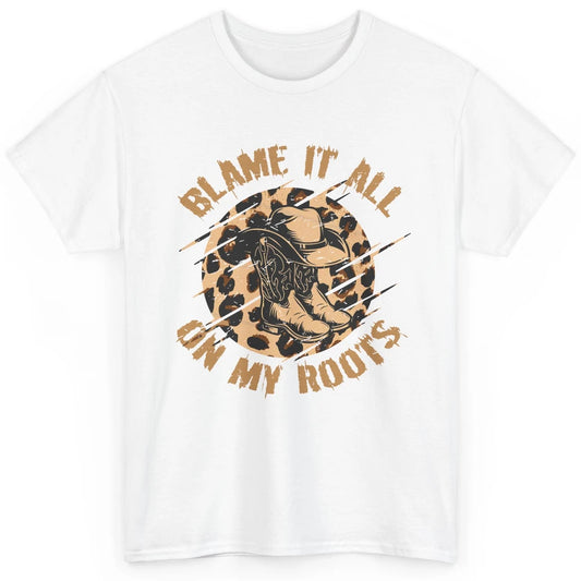 Retro Leopard Cowboy Boots Blame It On My Roots Western Girl Classic Unisex T-Shirt