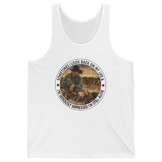 Retro Western Cowboy Sometimes I Look Back On My Life Horse Unisex Jersey Tank