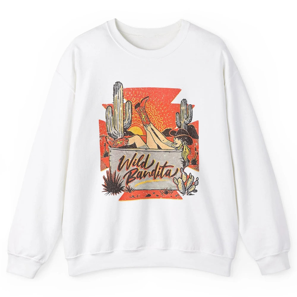Retro Desert Cactus Cowgirl Wild Bandita Western Country Unisex Crewneck Sweatshirt