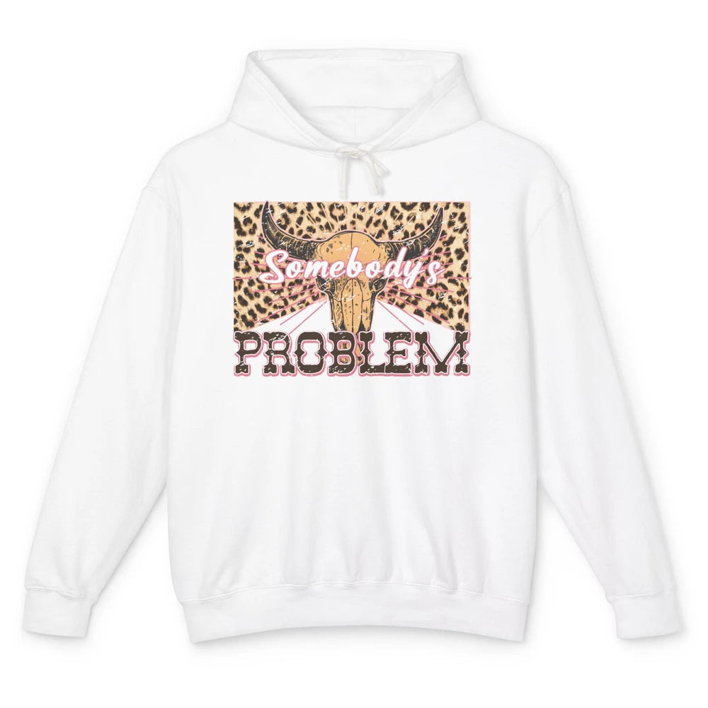 Retro Leopard Boho Bull Skull Somebody's Problem Western Unisex Lightweight Hoodie