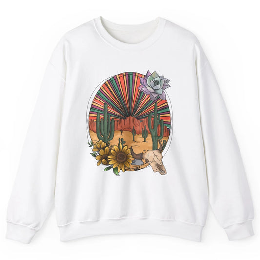 Retro Desert Western Cowboy Boho Skull Cactus Country Cowboy Unisex Crewneck Sweatshirt