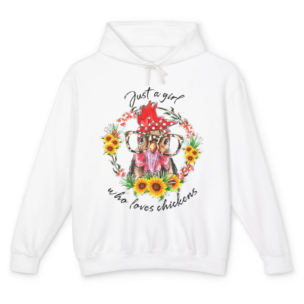 Retro Just Girl Loves Chickens Flower Chicken Farm Animal Unisex Lightweight Hoodie