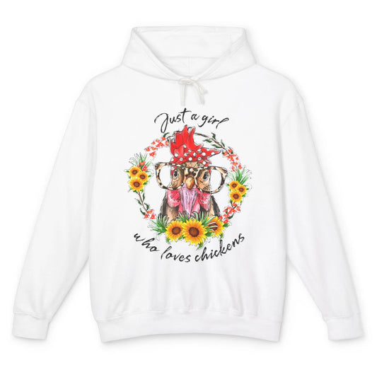 Retro Just Girl Loves Chickens Flower Chicken Farm Animal Unisex Lightweight Hoodie