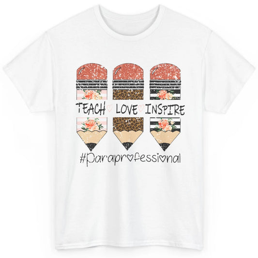 Retro Floral Leopard Teach Love Inspire Paraprofessional Classic Unisex T-Shirt