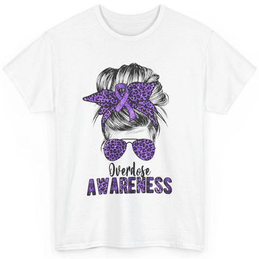 Overdose Awareness Messy Hair Bun Purple Leopard Warrior Classic Unisex T-Shirt