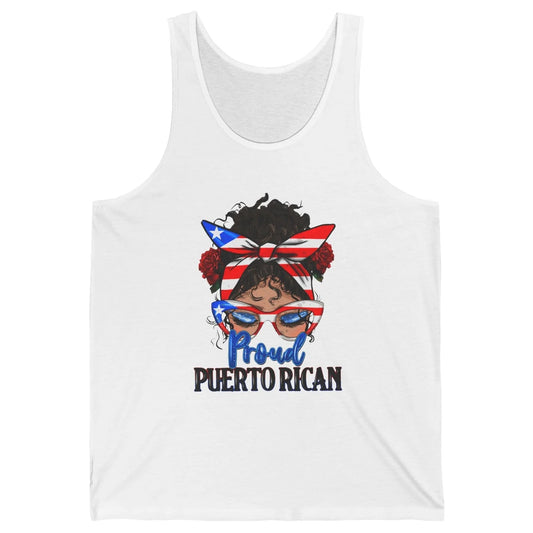 Proud Puerto Rican Girl Messy Bun Hair Puerto Rico Flag Unisex Jersey Tank