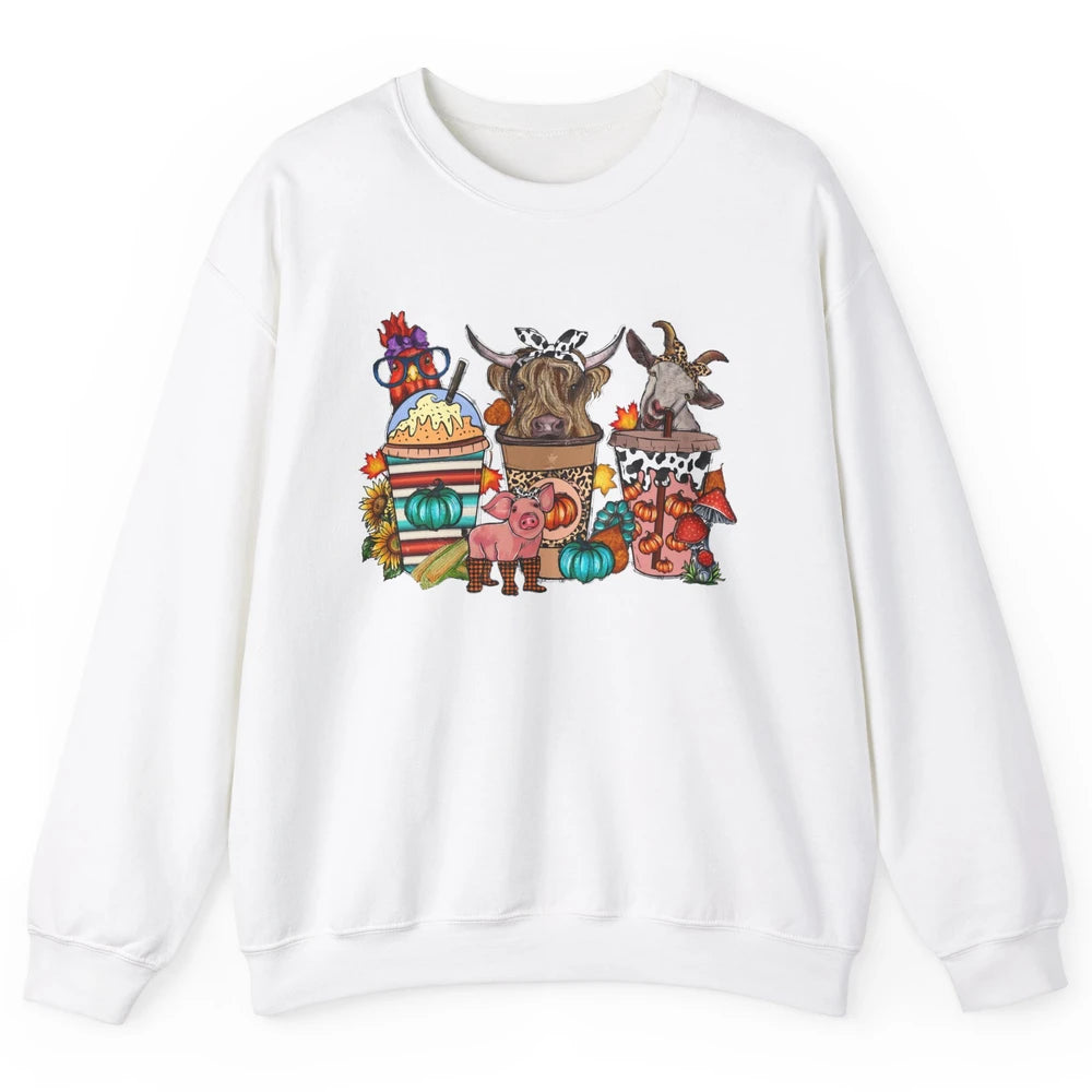Pumpkin Spice Farm Animals Leopard Highland Cow Western Fall Unisex Crewneck Sweatshirt