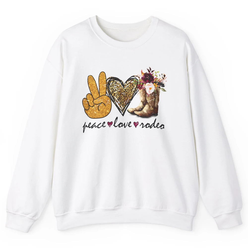 Retro Peace Love Rodeo Cowboy Boots Western Country Cowgirl Unisex Crewneck Sweatshirt