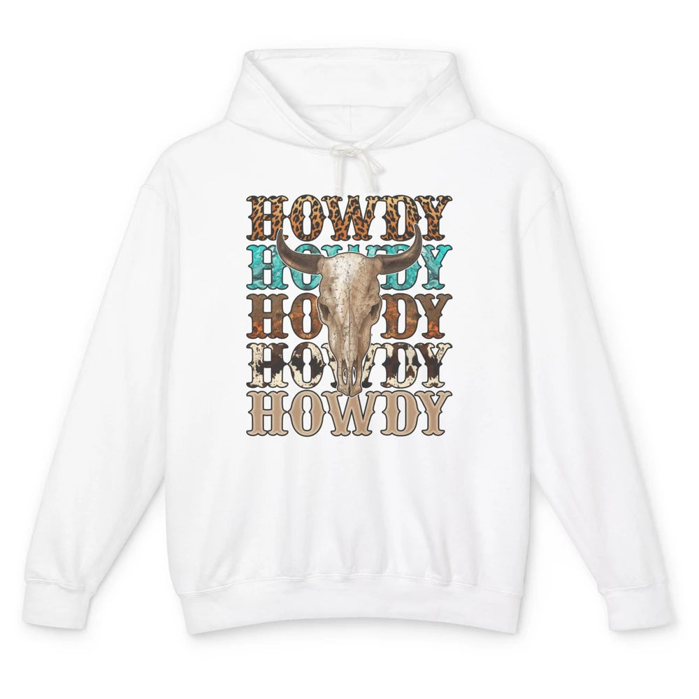 Retro Howdy Bull Skull Rodeo Vintage Western Country Leopard Unisex Lightweight Hoodie