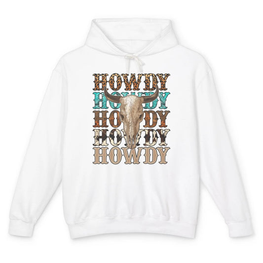 Retro Howdy Bull Skull Rodeo Vintage Western Country Leopard Unisex Lightweight Hoodie