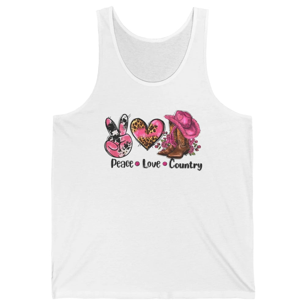 Retro Cowgirl Boots Hat Peace Love Country Western Country Unisex Jersey Tank