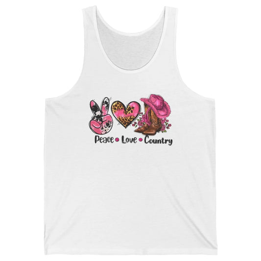 Retro Cowgirl Boots Hat Peace Love Country Western Country Unisex Jersey Tank